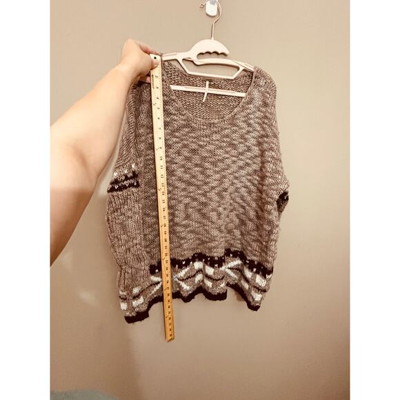 Free People Brown Oversized Aztec Wool Mohair Blend Knit Pullover Sweater Size S - Picture 10 of 11